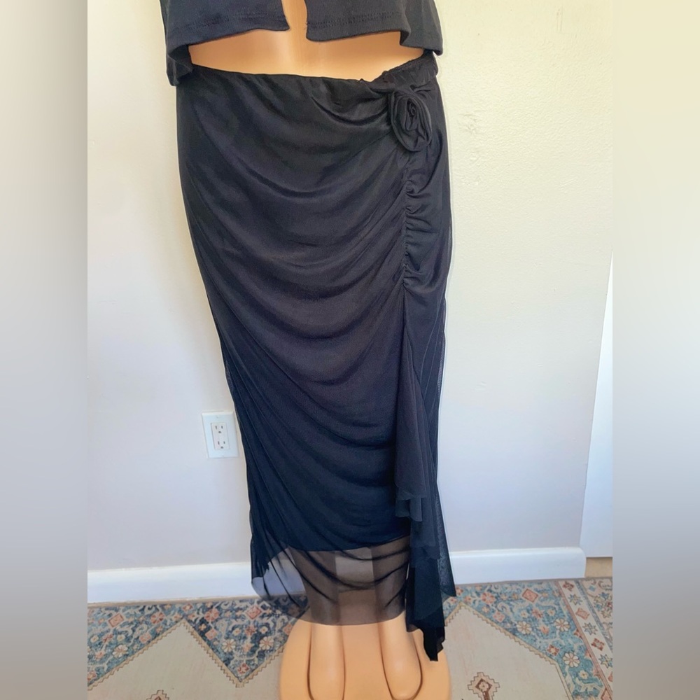 NWT JUST POLLY BLACK SILK MID-LENGTH SKIRTSIZE XL(25)